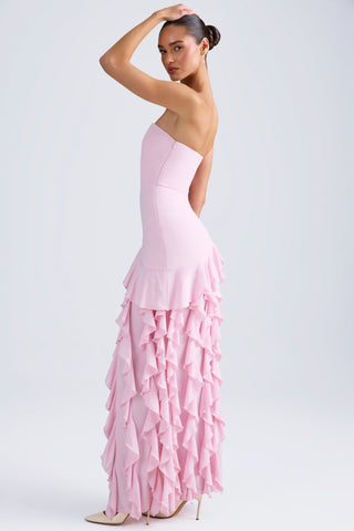 Ruffle Trim Strapless Gown