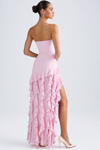 Ruffle Trim Strapless Gown