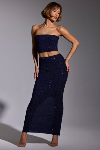 Embellished Maxi Skirt in Royal Indigo