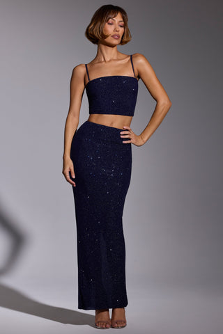 Embellished Maxi Skirt in Royal Indigo