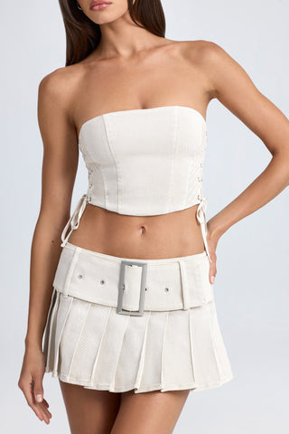 Pleated Denim Mini Skirt with Belt