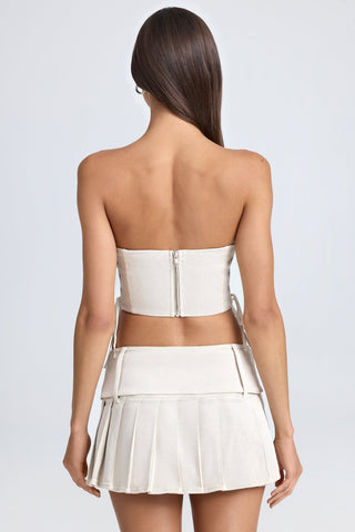 Pleated Denim Mini Skirt with Belt