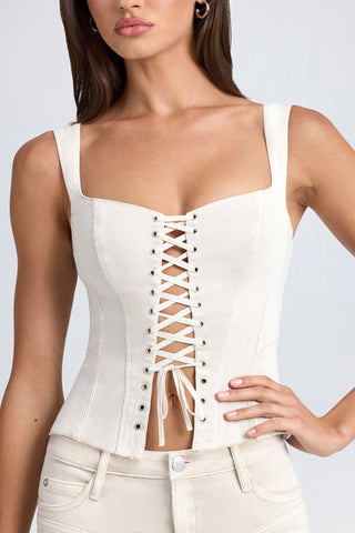 Lace Up Corset Denim Top