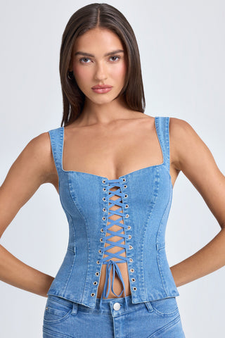 Lace Up Corset Denim Top