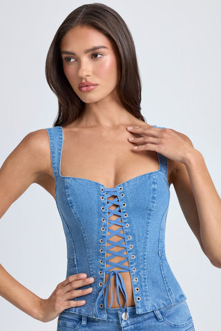 Lace Up Corset Denim Top