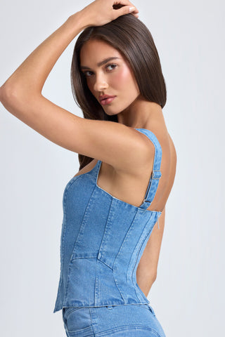 Lace Up Corset Denim Top