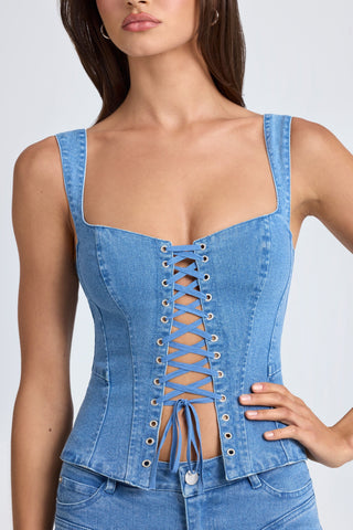 Lace Up Corset Denim Top