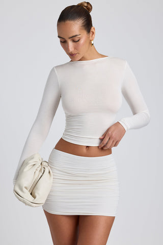 Ruched Long Sleeve Boat Neck Top