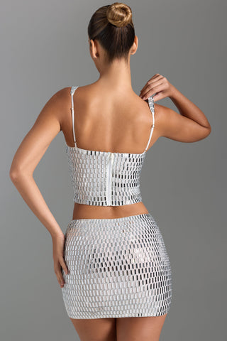 Sparkling Embellished Mesh Mini Skirt