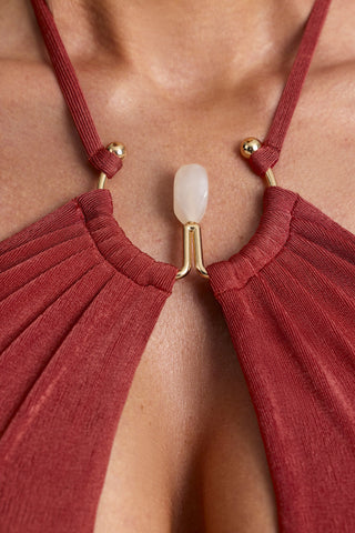 Hardware Detail Cut Out Halterneck Maxi Dress