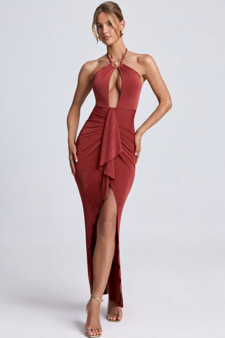 Hardware Detail Cut Out Halterneck Maxi Dress