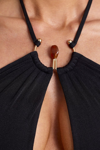 Halterneck Maxi Dress with Hardware Detail