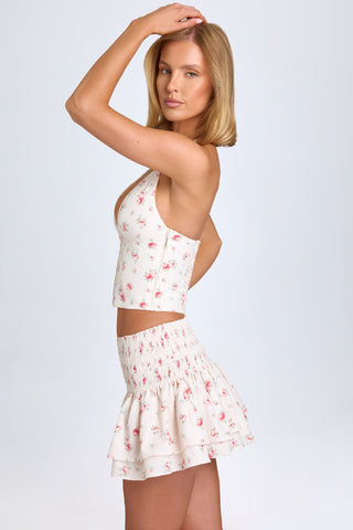 Ruffled Shirred Low Rise Mini Skirt