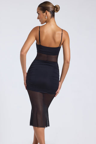 Sheer Panelled Draped Midi Dress