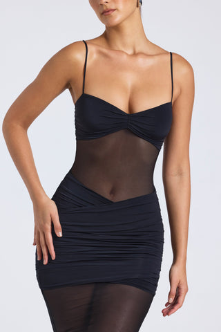 Sheer Panelled Draped Midi Dress