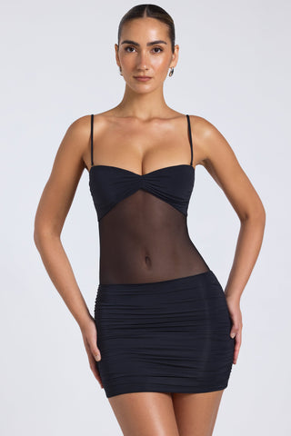 Sheer Panelled Ruched Mini Dress