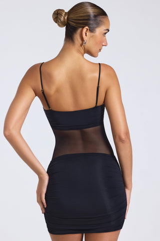 Sheer Panelled Ruched Mini Dress
