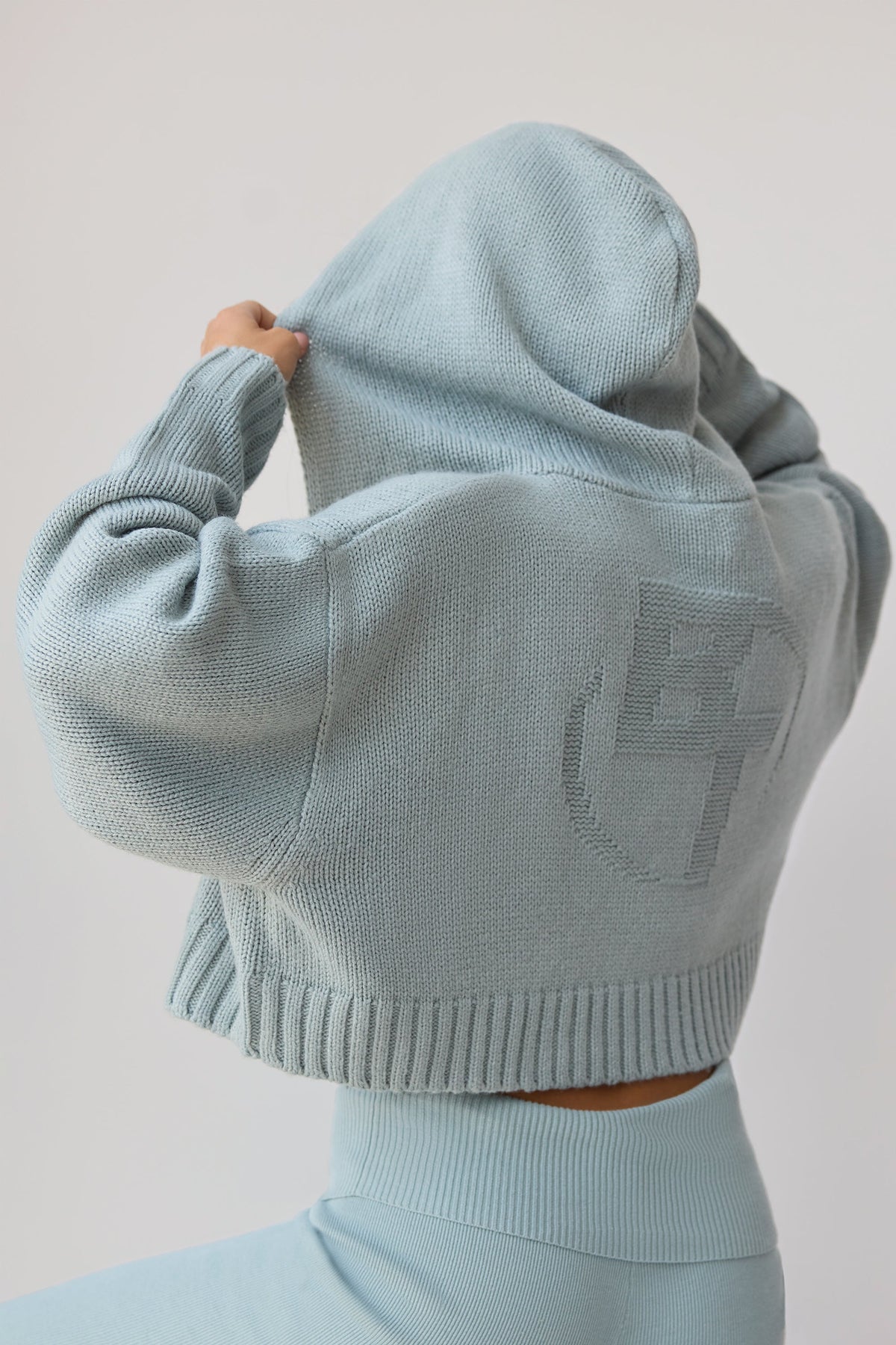 Oversized Cropped Chunky Knit Hoodie