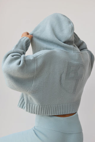 Oversized Cropped Chunky Knit Hoodie