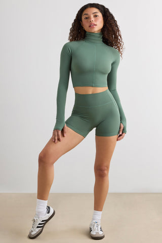 Turtleneck Crop Top with Thumbholes