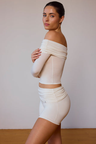 Sheer Off Shoulder Long Sleeve Top