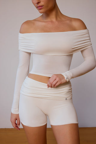 Sheer Off Shoulder Long Sleeve Top