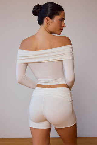 Fold Over Ruched Waist Mini Shorts