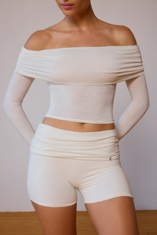 Fold Over Ruched Waist Mini Shorts