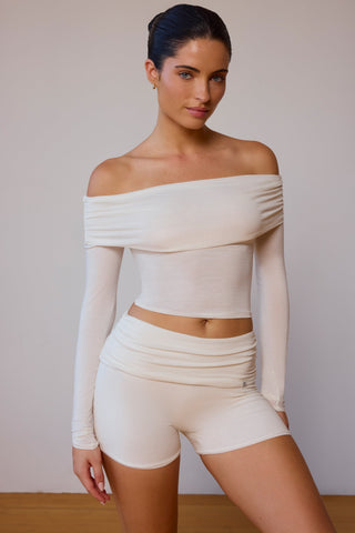 Fold Over Ruched Waist Mini Shorts