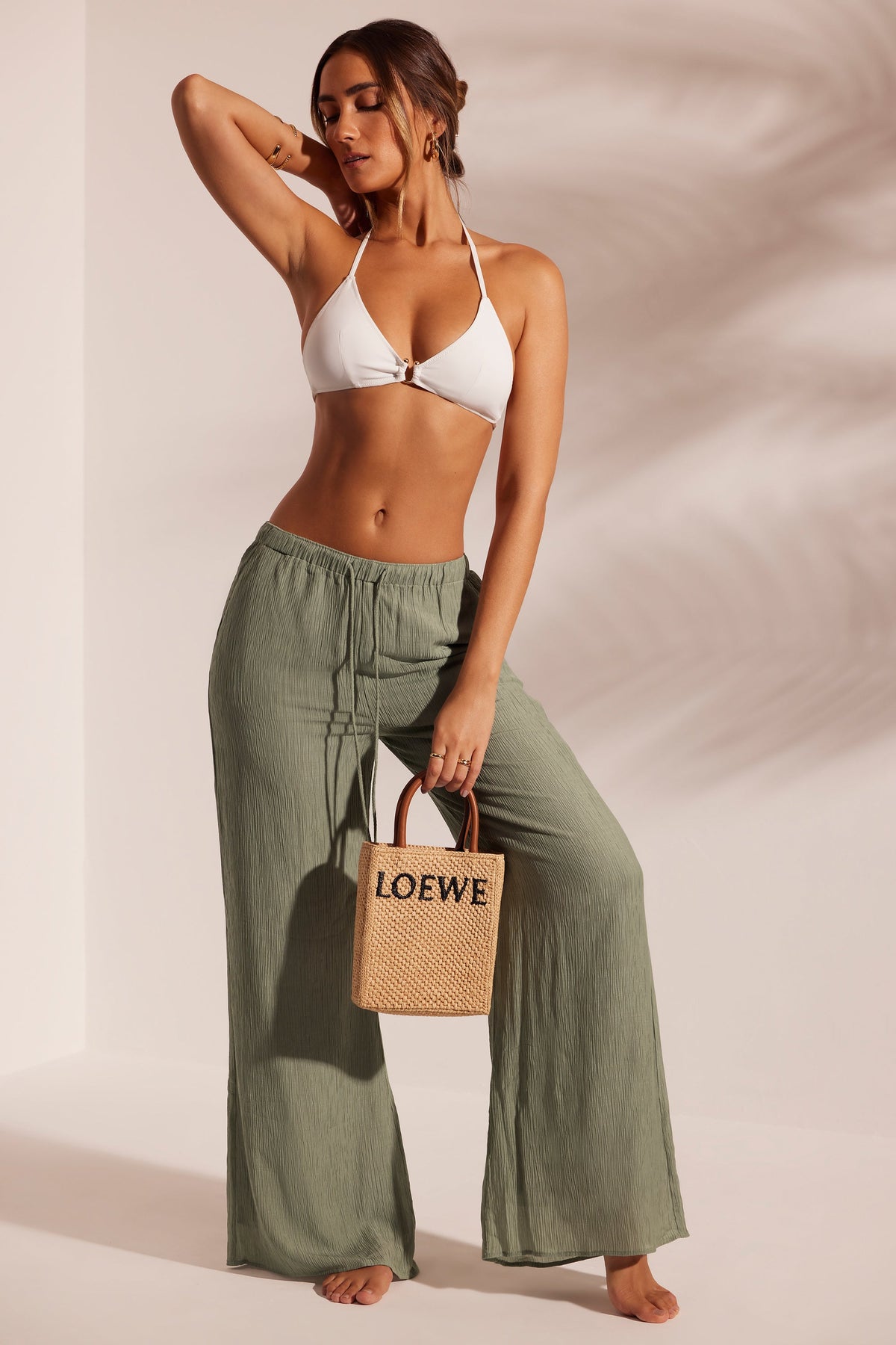 Crinkle Textured Wide Leg Beach Trousers