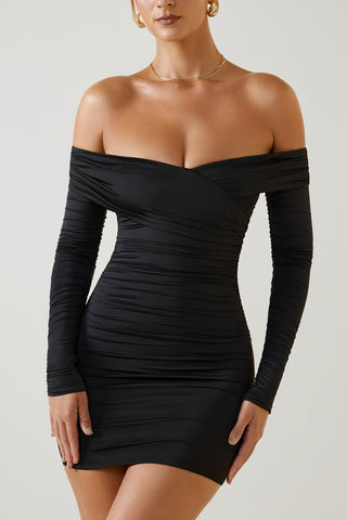 Off Shoulder Ruched Bodycon Mini Dress