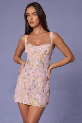 Floral Sequin Sheer Mini Dress
