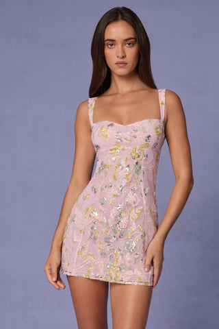 Floral Sequin Sheer Mini Dress