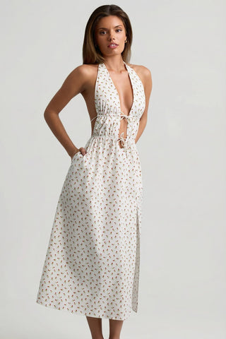 Tie Front Backless Maxi Dress