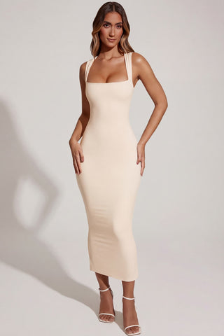 Square Neck Midi Bodycon Dress