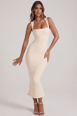 Square Neck Midi Bodycon Dress