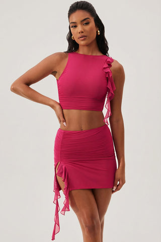Ruffle Split Mini Skirt