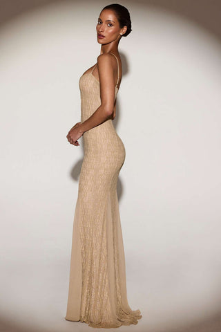 Metallic Lace Fishtail Gown