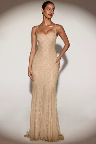 Metallic Lace Fishtail Gown