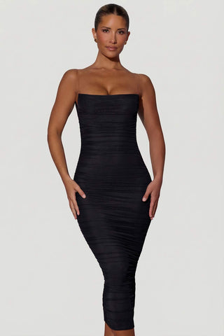 Ruched Backless Bodycon Midi Dress