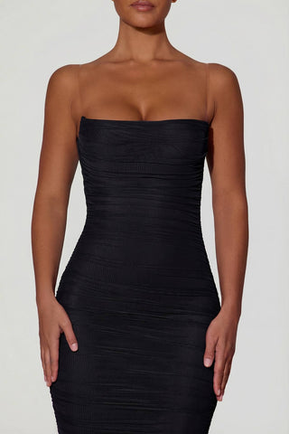 Ruched Backless Bodycon Midi Dress