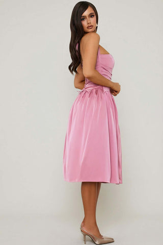 Halterneck Lace Up Corset Midi Dress