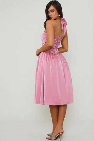 Halterneck Lace Up Corset Midi Dress