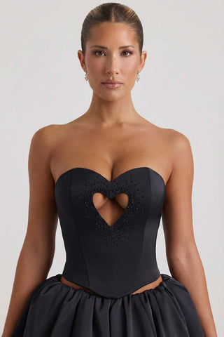 Embellished Heart Cutout Corset Top