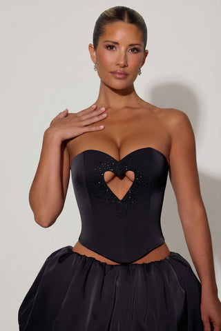 Embellished Heart Cutout Corset Top