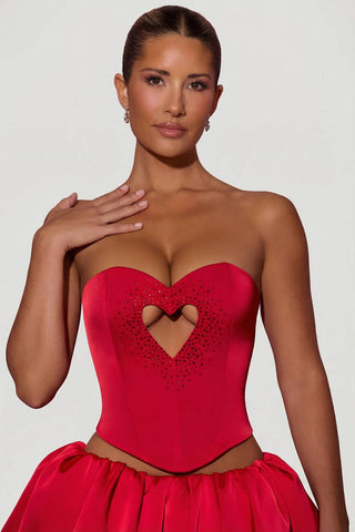 Embellished Heart Cutout Corset Top