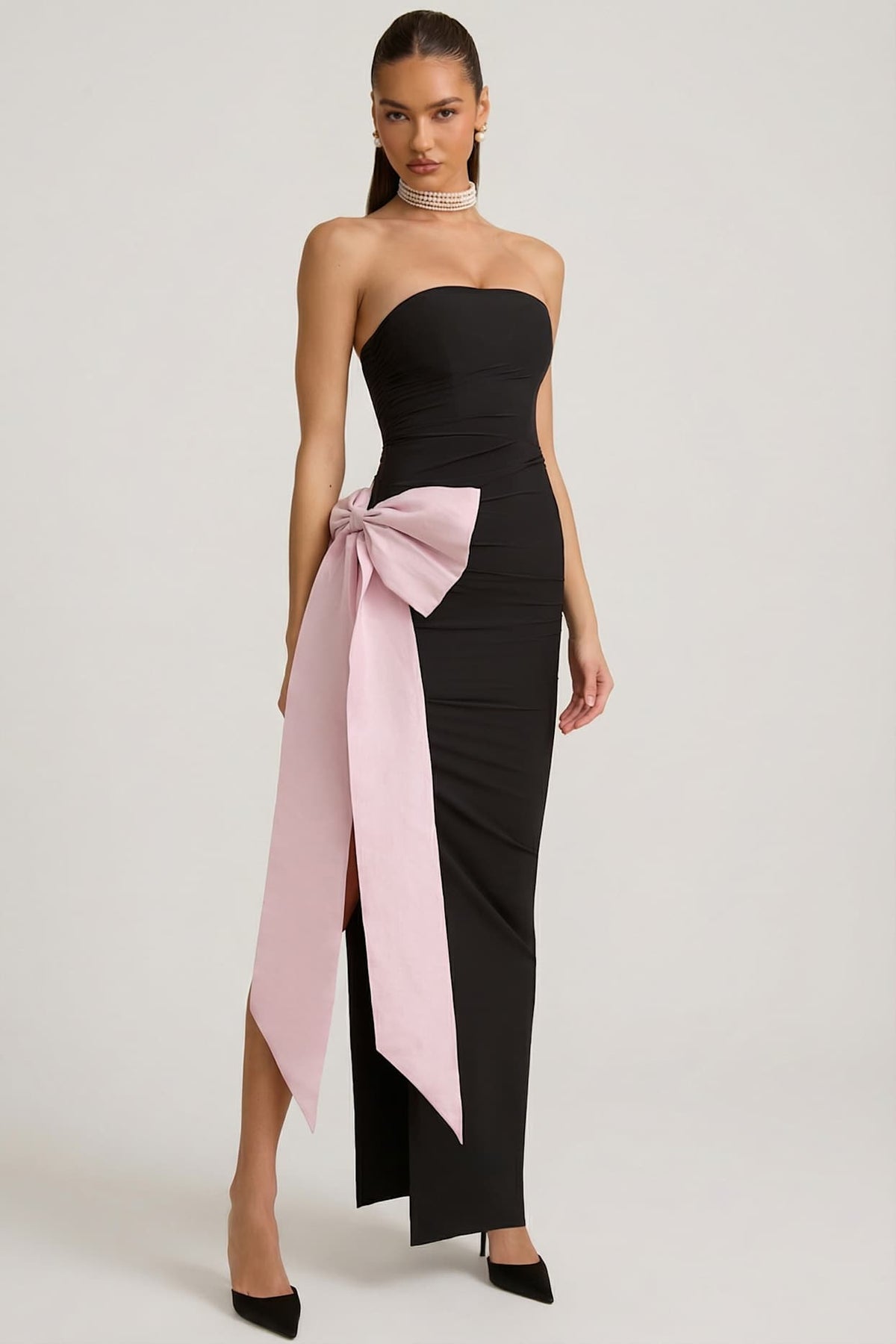 Strapless Bow Detail Maxi Dress