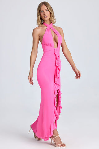 Ruffle Trim Halterneck Gown