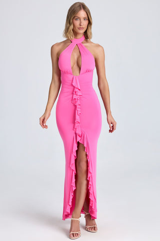 Ruffle Trim Halterneck Gown