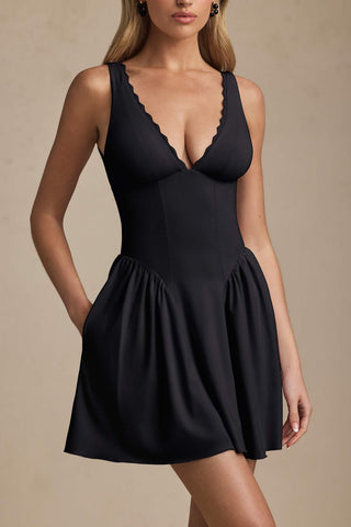 Scallop Trim A Line Mini Dress